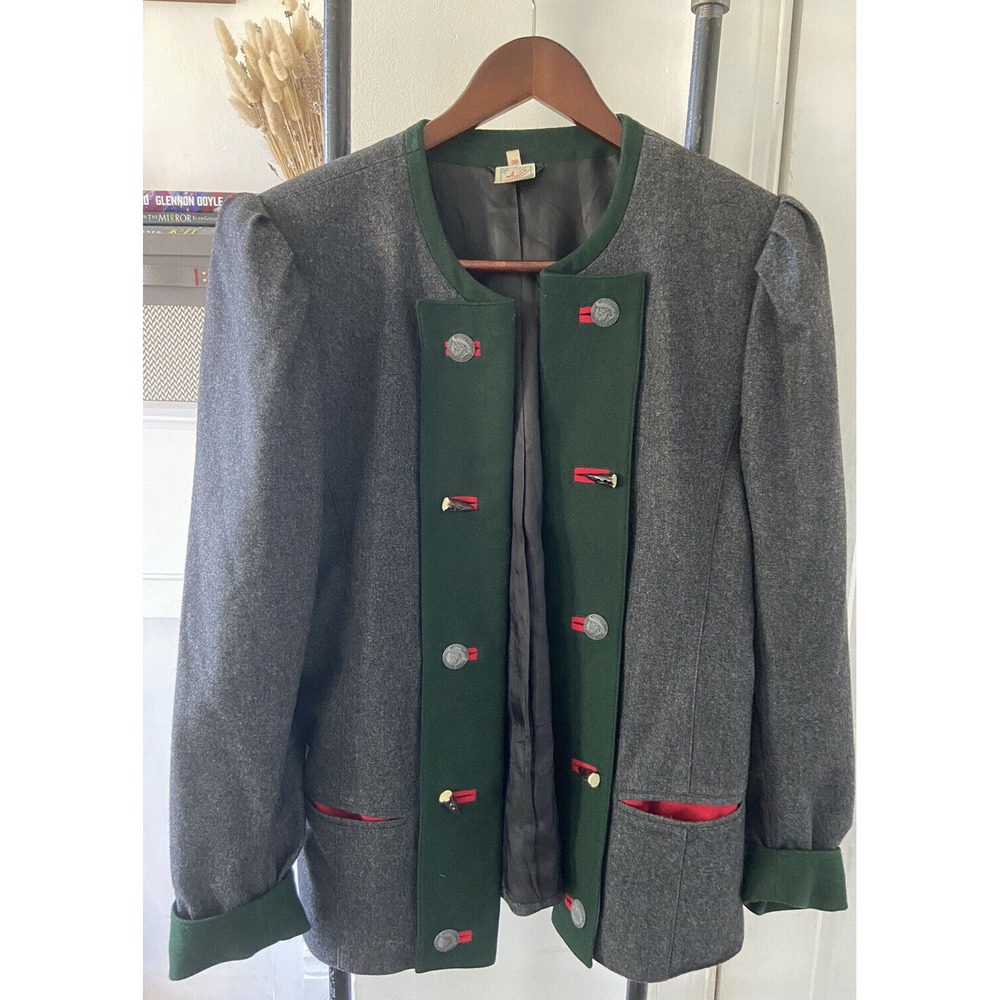 A Creation P Vintage Rehli Dirndl‎ Jacket green gray 80% schurwolle EUC Size 38